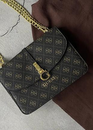 Кожаная женская сумочка guess городская классическая сумка из кожи гесс брендовая сумка для девушки через плечо