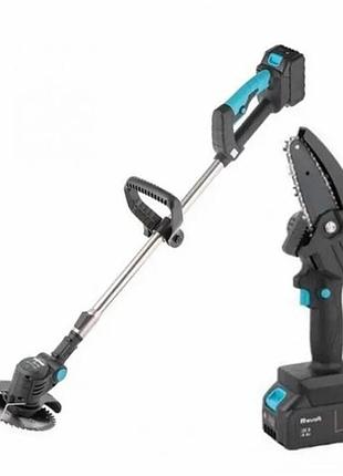 Набір акумуляторних інструментів для саду domotec 96v • бездротовий садовий тример і ланцюгова мініпилка 6" для трави, гілок,