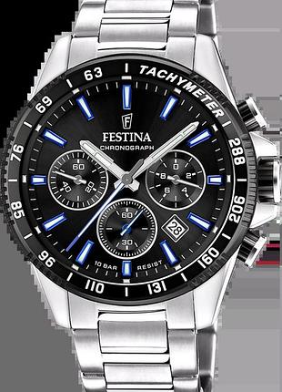 Мужские часы festina timeless chronograph f20560/5 стальной корпус водозащита 100 м чёрный циферблат