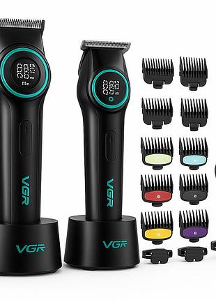 Перукарські машинки професійні vgr 2 в 1 v-001 v-977 black, тример для бороди універсальна з насадками ap-31