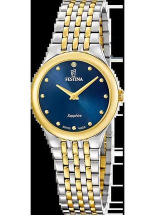 Женские часы festina grace swiss made f20097/3 стальной корпус синий циферблат