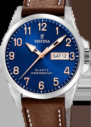 Мужские часы festina classics f20358/b стальной корпус водозащита 100 м синий циферблат