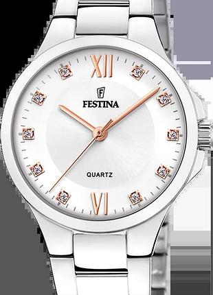 Женские часы festina mademoiselle f20582/1 стальной корпус белый циферблат