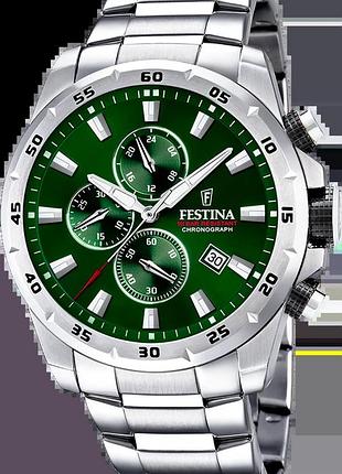 Годинник чоловічий festina chrono sport f20463/3 сталевий корпус водозахист 100 м зелений циферблат
