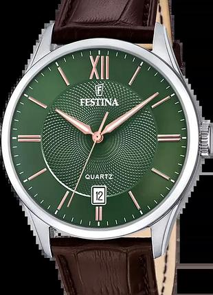 Мужские часы festina classics f20426/8 стальной корпус зелёный циферблат