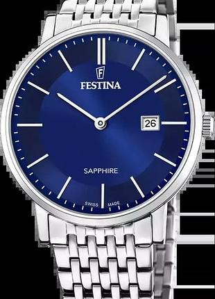 Мужские часы festina classics f20018/2 стальной корпус синий циферблат