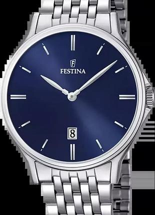 Мужские часы festina classics f16744/3 стальной корпус синий циферблат