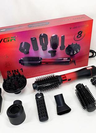 Електрична фен-щітка для гладкої зачіски vgr 8 в 1 v-488, зручний надійний фен для волосся fm-35