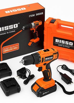 Дрель-шуруповерт со съемными насадками bisso b6008 21v, шуруповерт аккумуляторный удобный hr-65