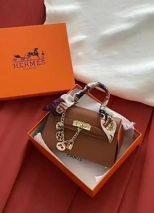 Шкіряна жіноча сумка hermes kelly з хустинкою стильна сумочка для дівчини гермес брендова класична для жінки