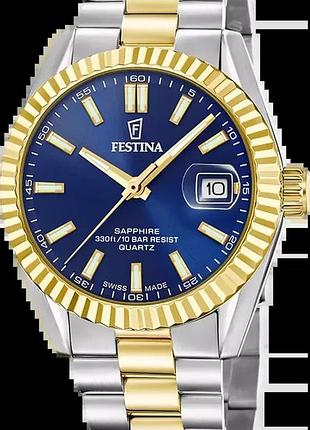 Мужские часы festina classic steel swiss made f20085/b водозащита 100 м синий циферблат