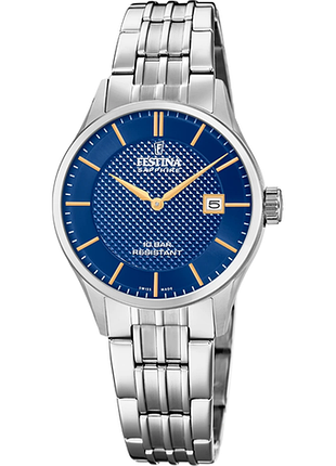 Женские часы festina classics f20006/3 стальной корпус водозащита 100 м синий циферблат