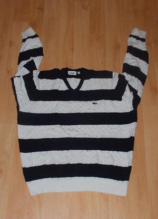 Смугаста чорно-біла кофта/пуловер lacoste v-neck pulover cotton polo ck original xxl (2xl) — 3xl світр ea7 black off white barbour
