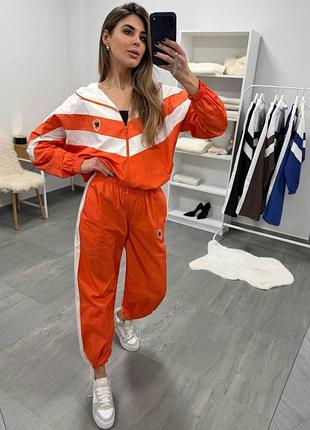 Костюм женский базовый из плащевки двухцветный мандарин, oversize 42/48