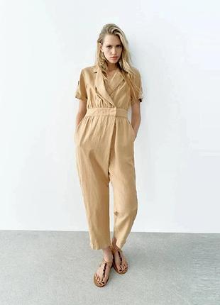 Комбінезон жіночий zara з суміші льону в стилі сорочки s
