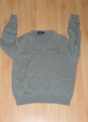 Мужской серый пуловер/кофта polo ralph lauren v-neck grey pima cotton ck boss original свитер barbour x ea7