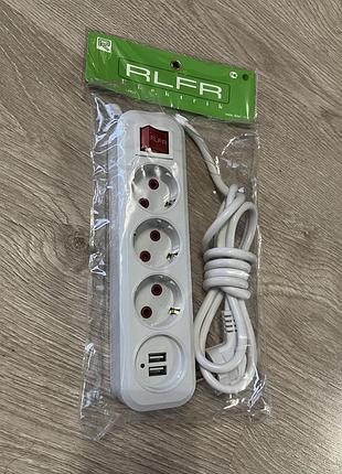 Мережевий фільтр подовжувач rlfr 2m на 3 розетки + 2 usb (3500w, 16a)