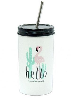 Склянка з трубочкою flamingo