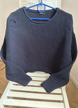 Вкорочений рваний светр з вмістом вовни sassofono укороченый рваный свитер