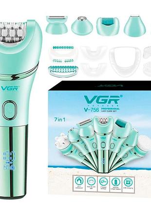 Эпилятор vgr v-756 7 в 1, ipx7, led-дисплей, 7 насадок