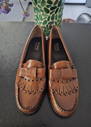 Оригинальные кожаные лоферы g.h. bass weejuns 36.5-37 / туфли с бахромой коньячные цвет