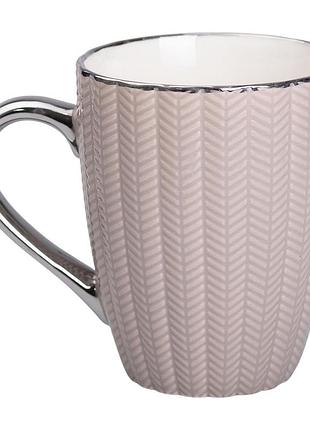 Чашка фарфоровая 400 (мл) с серебристым ободком и ручкой для чая, кофе кремовая rx-n231315co