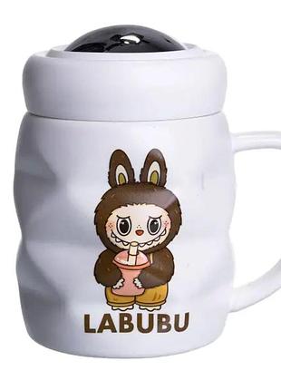 Чашка фарфоровая с крышкой labubu 400 (мл) белый с темно-коричневым fm-54c