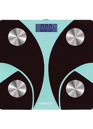 Смарт веса электронные sokany 26х26 см до 180 кг с bluetooth мятный sk-19029gr