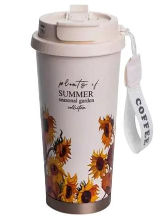 Термочашка summer 520 мл с трубочкой и двойным открыванием розовый hp-fm-352-3