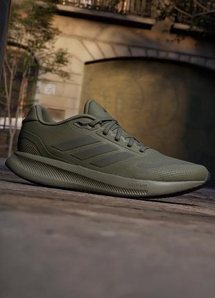 Кроссовки мужские беговые текстильные сетка оливковые хаки adidas runfalcon 5 45,5-46 размер