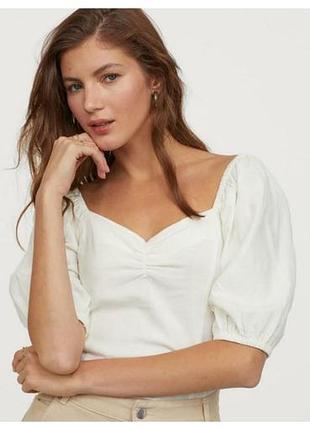 Молочна лляна блуза h&amp;m розмір 10-12