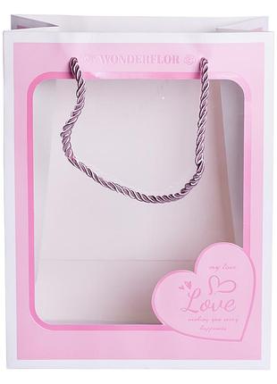 Набор подарочных пакетов из бумаги love с окошком 12 шт 18×10×23 см hp-10359-17