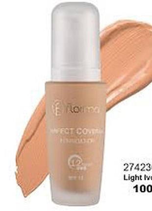Тональна основа для обличчя flormar perfect coverage foundation spf 15, 100 light ivory, 30 мл