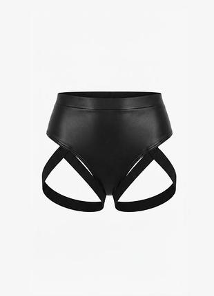 Крутые черные трусы с подвязками shein из эко-кожи, размер l (uk 12)