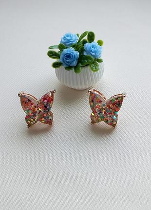 Винтажные серьги, бабочка, конфетти, модные, игривые, винтаж