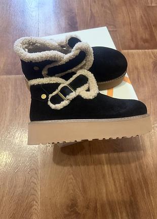 Уггі угі ugg зимові кеди  натуральні на платформі автоледи замш та хутро вовна чорні lonza shoes allsy 39 (25 см ) нові в коробці