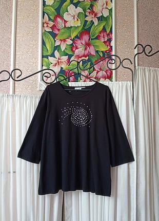 Стильна якісна натуральна чорна кофточка лонг з стразами dress in.