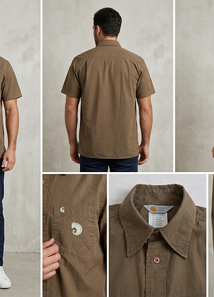 Мужская рубашка carhartt с коротким рукавом, размер s, коричневая