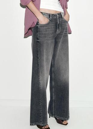 Широкі сірі графітові джинси zara