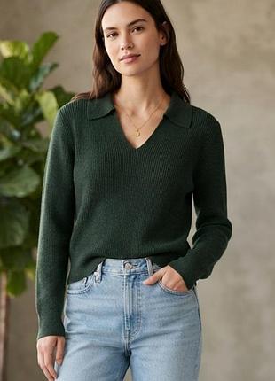 Светр uniqlo в рубчик з коміром-поло бестселлер ребристий в'язаний топ пуловер