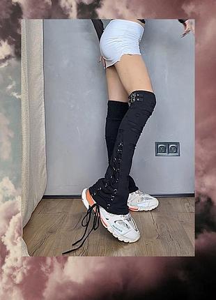 Гетри кльош готика чорні рвані панк вармери штанини 90ті 00 y2k opium demonia kill завязки дірки