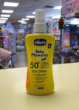 Молочко-спрей солнцезащитное chicco baby moments sun spf 50+, 150 мл