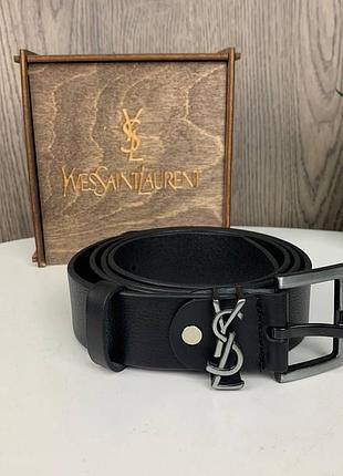 Шкіряний жіночий тонкий поясний ремінь ysl з натуральної шкіри. чорний