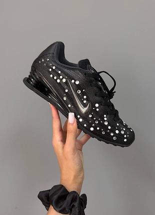 Кроссовки nike shox r4 black pearl / rhinestone