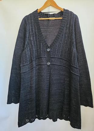 Длинный черный вязаный женский кардиган c&a canda размер 52-54 xxl ажурная удлиненная кофта на пуговицах джемпер базовый оверсайз классический