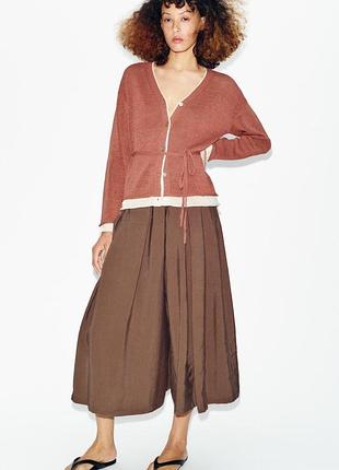 Комбінований трикотажний кардиган з поясом  zara розмір xl
