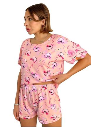 Піжама шорти + футболка "flamingo" рожева