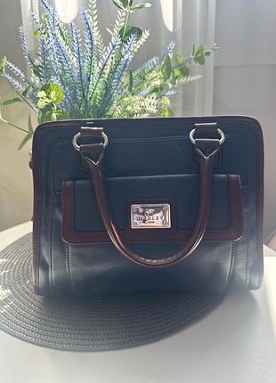 Синя шкіряна ділова сумка бренду radley london з бордовими ручками