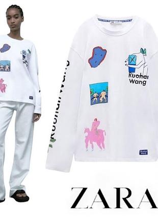 Білий жіночий лонгслів zara x ruohan wang