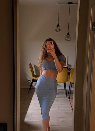 Костюм зі спідницею жіночий zara двійка блакитний